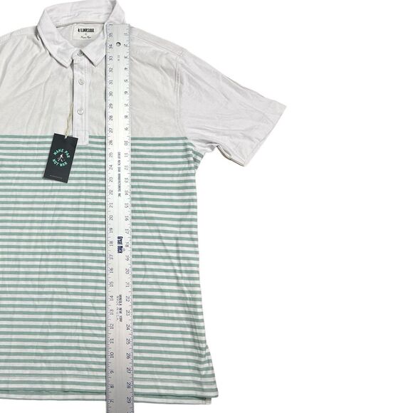 Linksoul Shirt Mens S Green Stripe DORA Golf Polo LS1201 Luxury Cotton White - Picture 2 of 9